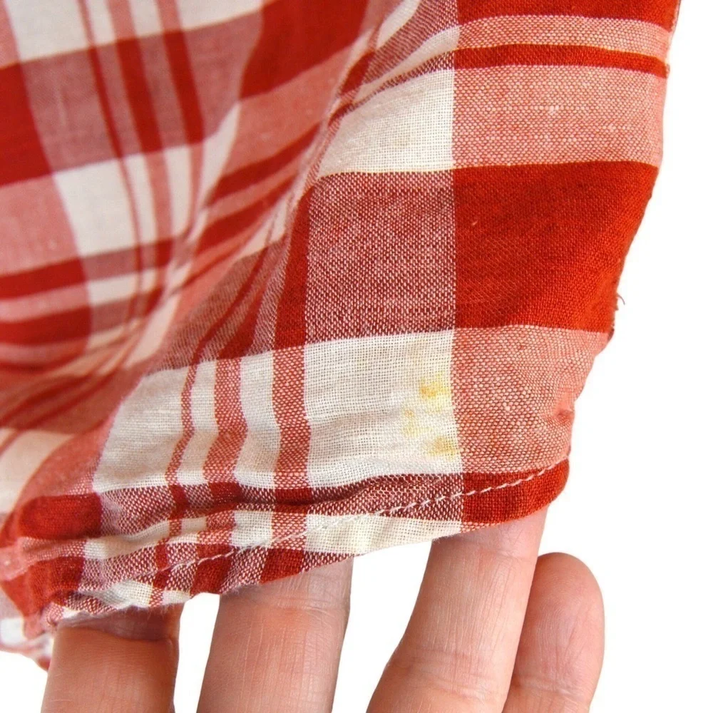 The North Face Men’s Linen Blend‎ Red Plaid Long Sleeve Button Down Shirt, Large